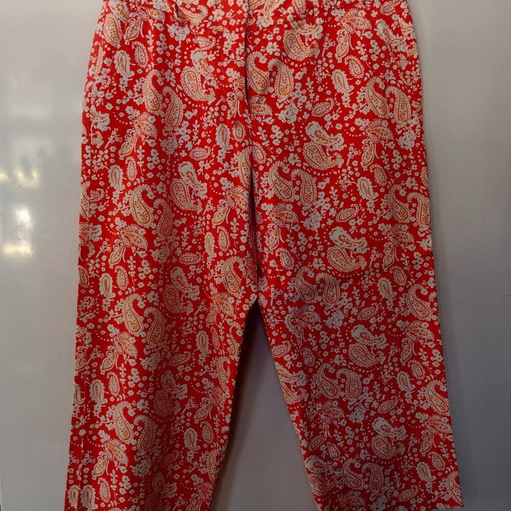 Liz Claiborne Audra Orange/White Paisley Cropped Pants Size 8